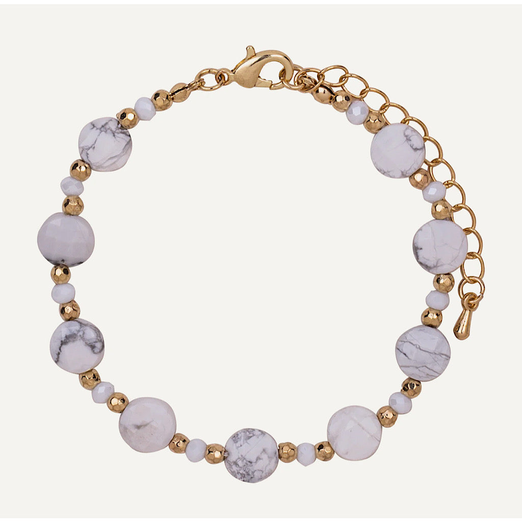 White & Gold Semi Precious Stone Crystal Clasp Bracelet