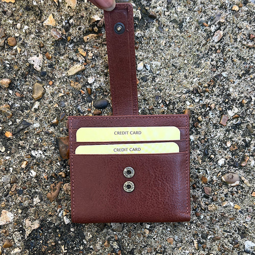 Tan Leather Credit Card Holder with Note Section