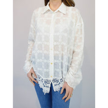 Load image into Gallery viewer, White Embroidered Crochet Hem Button Shirt
