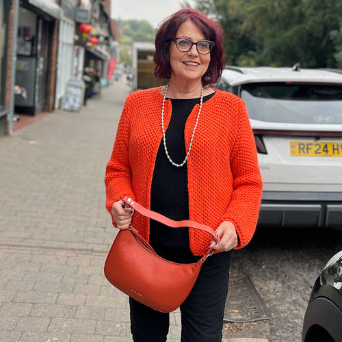 Bold Orange Fiery Chic Textured Knit Cardigan
