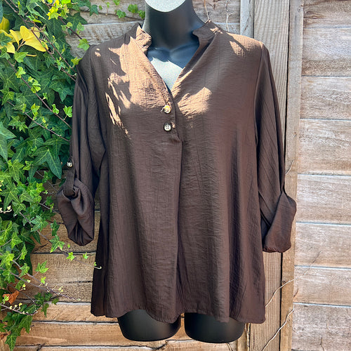 Chocolate Crepe V- Neck Shirt
