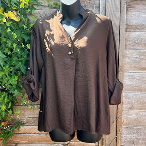 Chocolate Crepe V- Neck Shirt