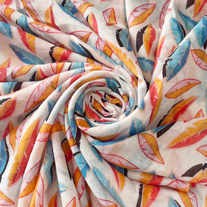 Colourful Leaves Print Tassel Scarf (swirl)