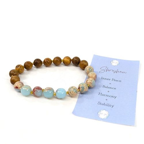 Dark Natural Shoushan Stone & Wood Bracelet