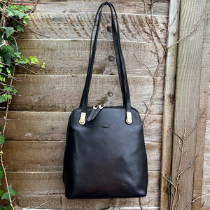2 in One "Caterina" Italian Leather Shoulder Bag & Backpack | Black (front)