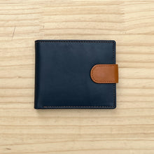 Load image into Gallery viewer, Gents Navy &amp; Tan Soft Leather RFID Wallet with Tab By &#39;Zen&#39; (closed)
