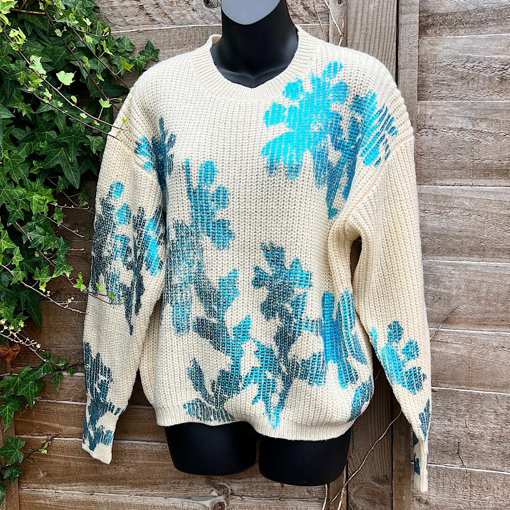 Denim Gold Foil Flower Ribbed Jumper