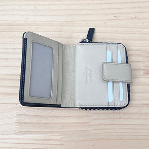 Navy & Cream Small Leather Purse (open)