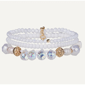 White & Gold Semi Precious Stone & Crystal Elasticated Bracelet
