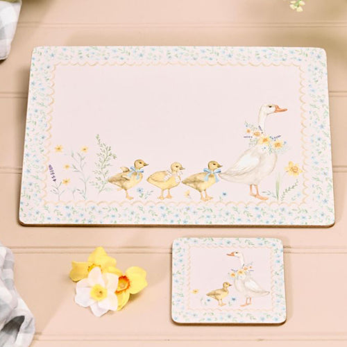 Set of 4 Goose with Ducklings Floral Heat Resistant Placemats