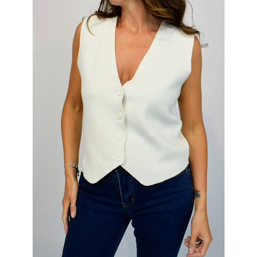 Stone Soft Knit Button Front Waistcoat