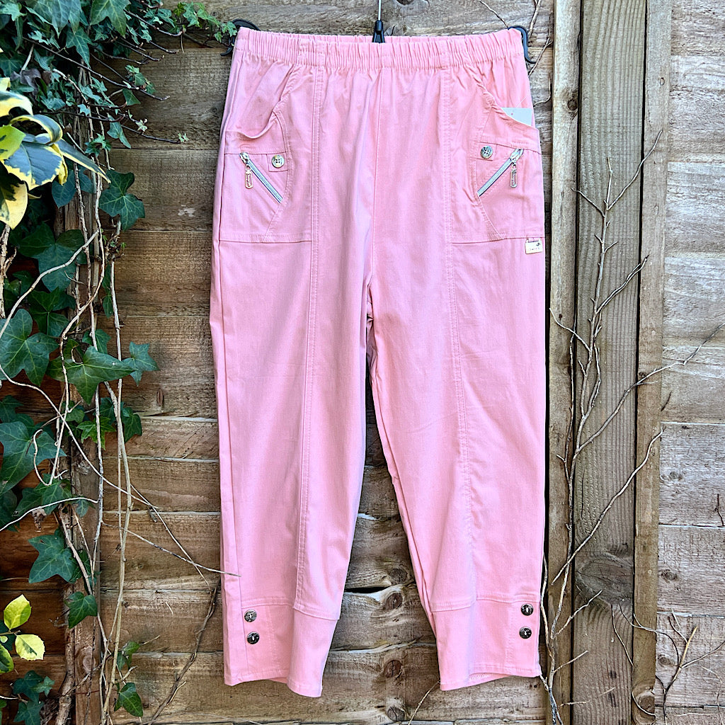 Soft Pink 3/4 Button Detail Trousers