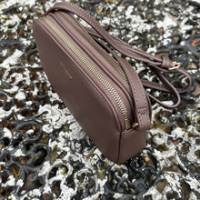 Load image into Gallery viewer, Small Bitter Chocolate Double Zip Crossbody Bag (double zip top)
