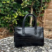 Load image into Gallery viewer, Black Patent Faux Croc Handbag (back)
