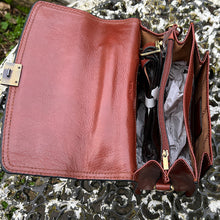 Load image into Gallery viewer, Small Tan Italian Attaché Leather Bag (open)
