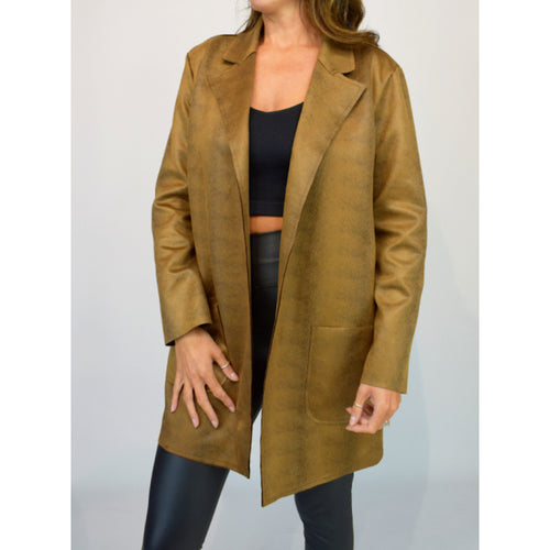 Mocha Snake Embossed PU Italian Jacket