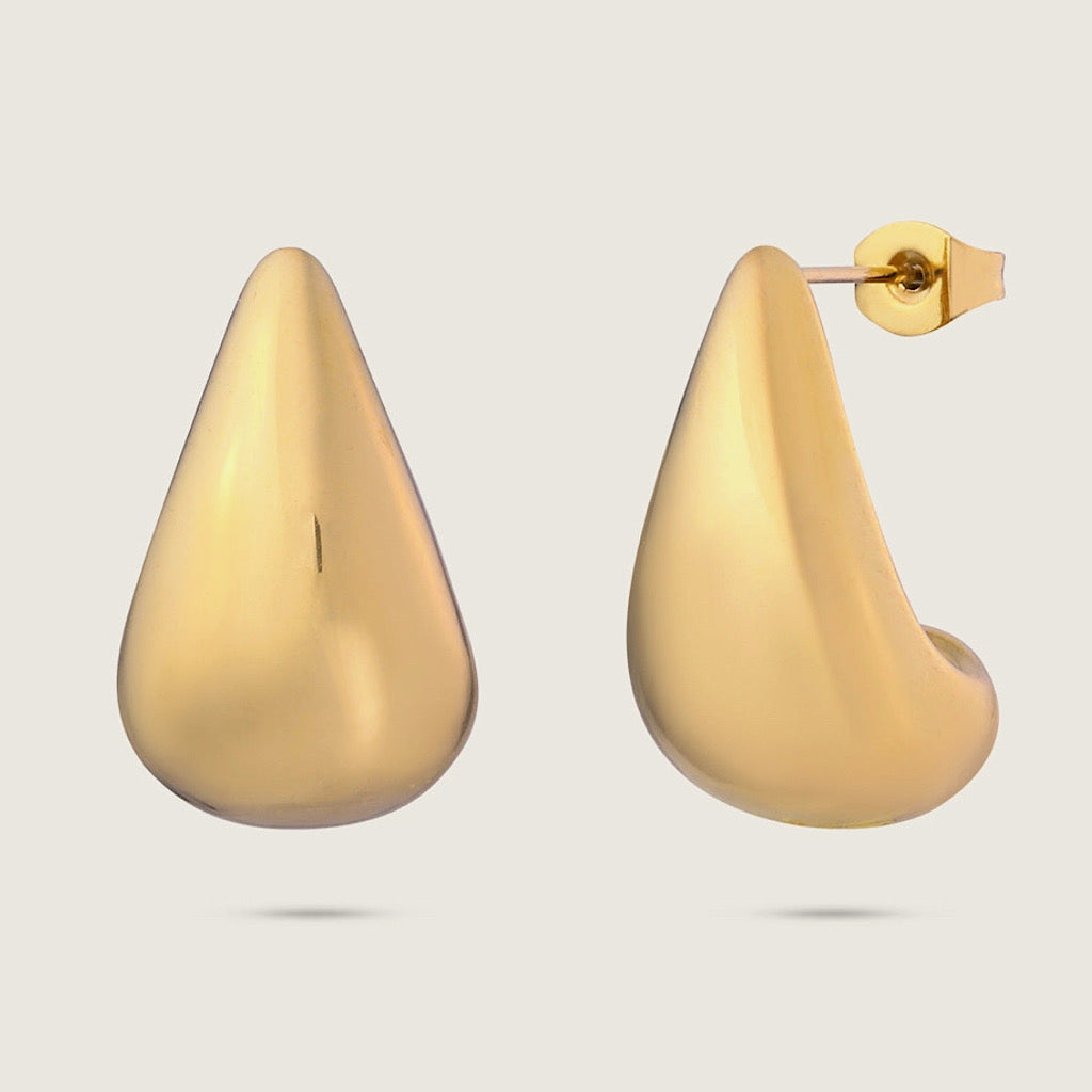 Chunky 18K Gold Plated Tear Drop Stainless Steel Earrings