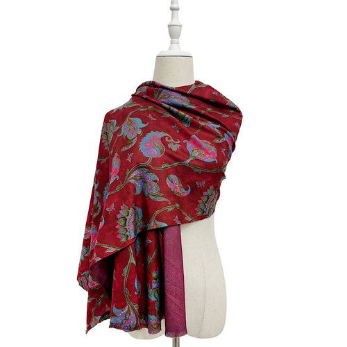 Crimson Bloom Jacquard Scarf