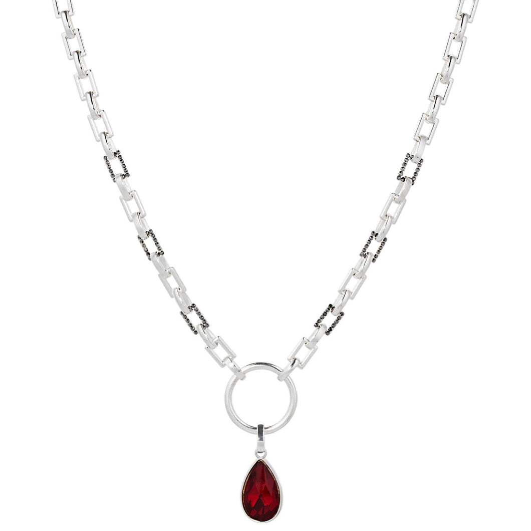 Silver, Red & Hematite Crystal Short Necklace