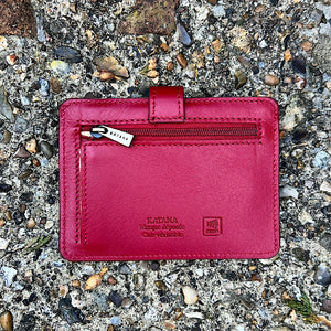 Red Roma Luxe Italian Leather Card & Coin Holder (back)