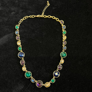 Circle Multi Midnight, Emerald & Gold Jewel Statement Necklace