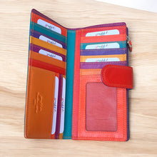 Load image into Gallery viewer, Large Leather Seville Multi Colour Purse (open)
