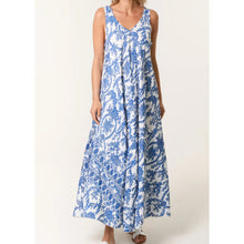Load image into Gallery viewer, Blue Floral Paisley V-Neck Maxi Dress (front)
