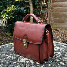 Load image into Gallery viewer, Small Tan Italian Attaché Leather Bag (side)
