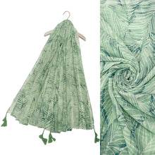 Load image into Gallery viewer, Palm Tree Leaf Print Tassel Scarf
