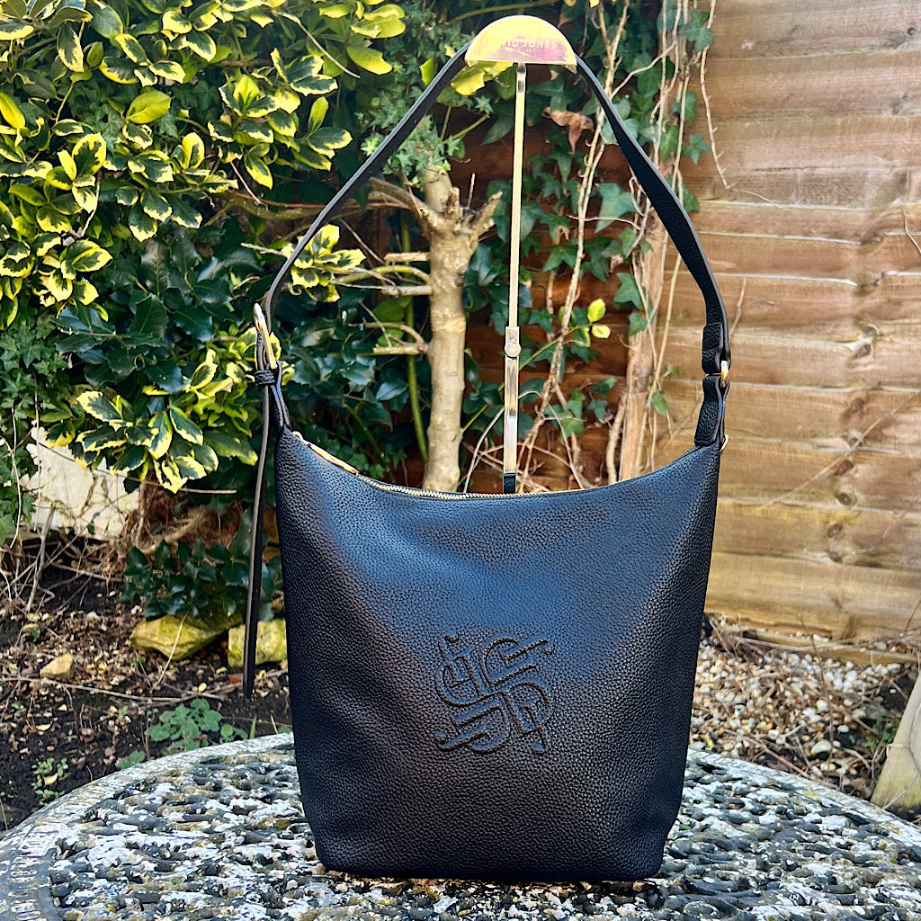 Black Subtle Logo Embossed Shoulder Bag