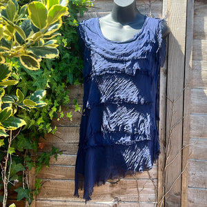 Navy Silk & Viscose Layered aka 'Rara' Sleeveless Top