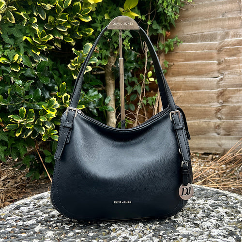 Black Double Handle Hobo Style Shoulder Bag