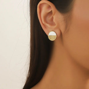 Gold & Peal Tone Stainless Steel Disc Stud Earrings
