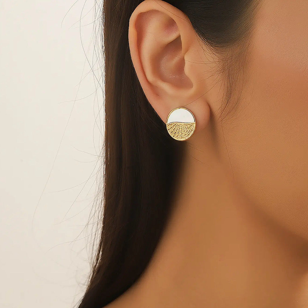 Gold & Peal Tone Stainless Steel Disc Stud Earrings