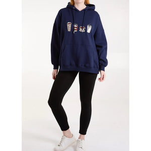 Navy Coffee Embroidered Hoodie