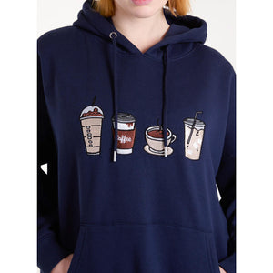Navy Coffee Embroidered Hoodie (closeup)