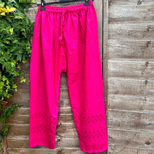 Load image into Gallery viewer, Fuchsia Lightweight Cotton Trousers with Embroidery Detail
