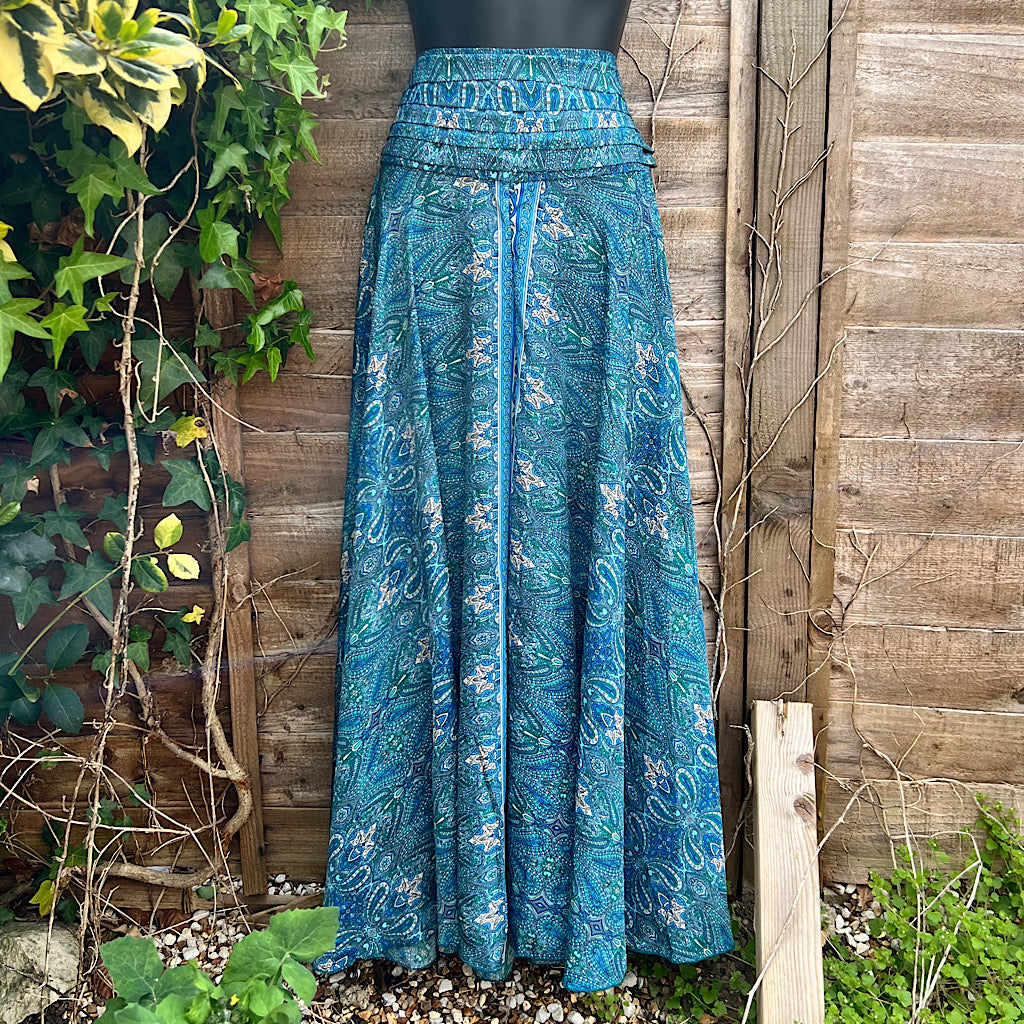 Turquoise, Green & Cobalt Silk Feel Paisley Printed Culottes