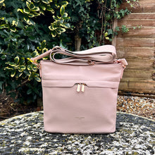 Load image into Gallery viewer, Blush Pink Front Zip Pocket Messenger Style Bag
