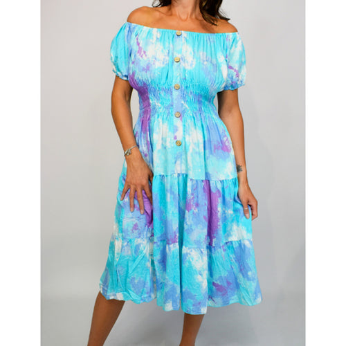 Bardot Midi Dress with Pockets | Turquoise Vibrant Colour Mix
