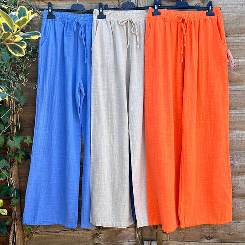 Wide Leg Italian Cotton Trousers