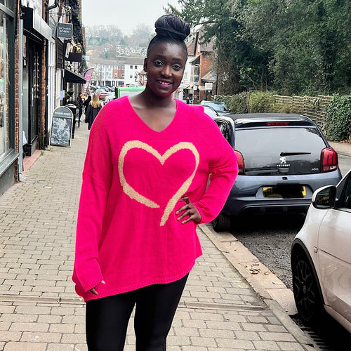 Fuchsia Oversized Heart Print Jumper
