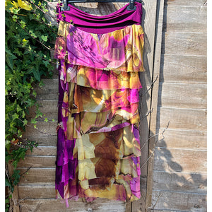 Silk & Viscose Printed Layered aka 'Rara' Skirt (plum)