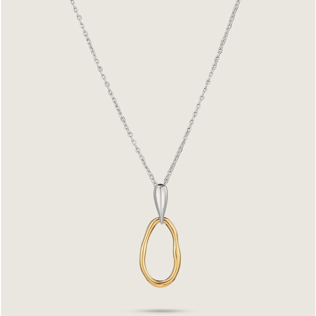 Oval Gold & White Gold Plated Stainless Steel Pendant