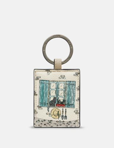 Country Cottage Window Leather Keyring (front)