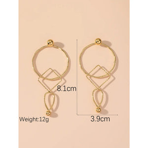 Gold Geometric Stainless Steel Stud Earrings (measurements)
