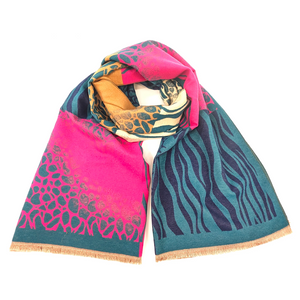 Teal & Pink Thick Large Mix Animal Print Pashmina Style Scarf