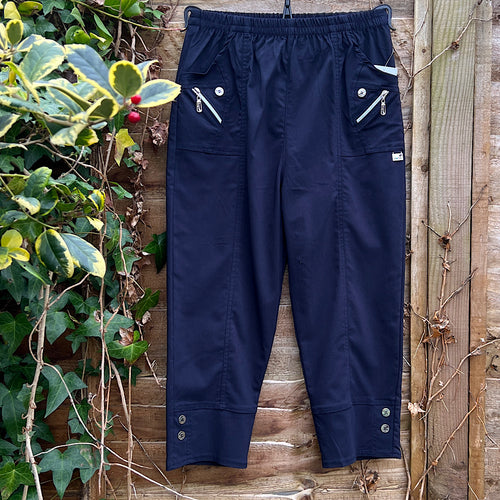 Navy 3/4 Button Detail Trousers