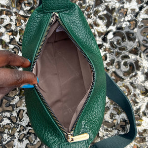 Dark Green Pochette Zip Top Crossbody Bag (open)