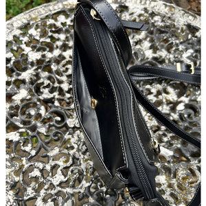 Black Elegance Italian Leather Crossbody Bag (mag fog front closure)